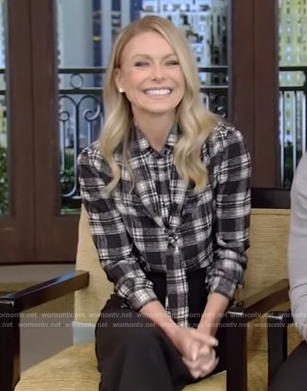 Kelly’s black plaid shirt on Live with Kelly and Mark