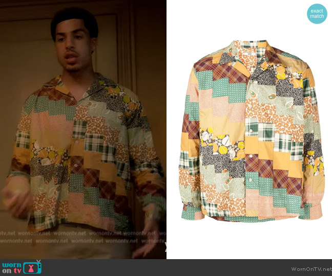 Bode Long-sleeved patchwork shirt worn by Andre Johnson, Jr. (Marcus Scribner) on Grown-ish