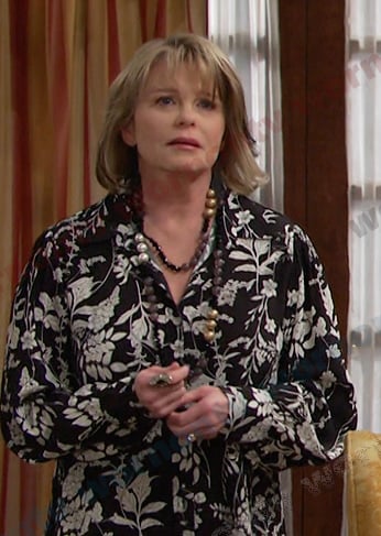 Bonnie’s black floral shirtdress on Days of our Lives