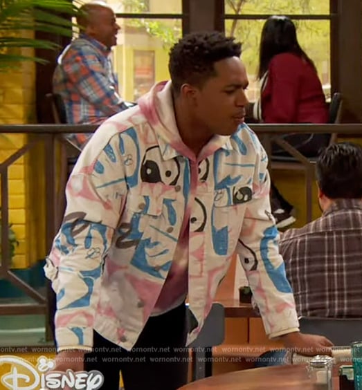 Booker’s white printed denim jacket on Ravens Home