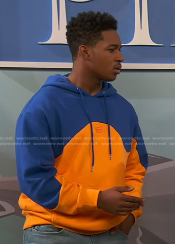 Booker’s blue and orange colorblock hoodie on Ravens Home
