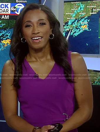 Brittany Bell’s purple v-neck belted dress on Good Morning America