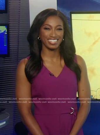 Brittany Bell’s purple v-neck belted dress on Good Morning America