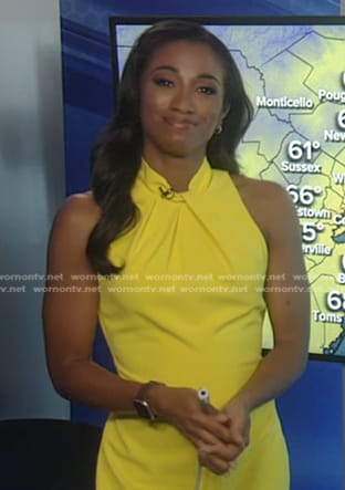Brittany’s yellow twist neck dress on Good Morning America