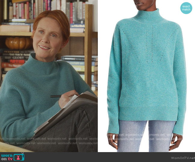 C by Bloomingdales Cashmere Novelty Stitch Mock Neck Cashmere Sweater worn by Miranda Hobbs (Cynthia Nixon) on And Just Like That