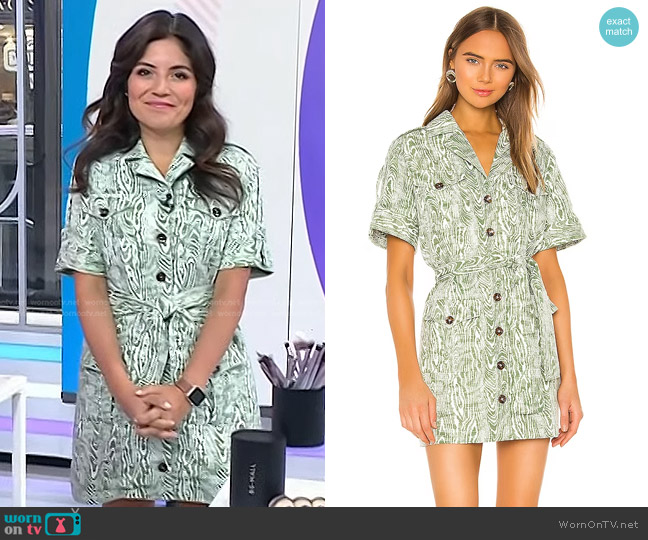 C/Meo Collective Energised Dress in Ivy Woodgrain worn by Adrianna Barrionuevo Brach on Today