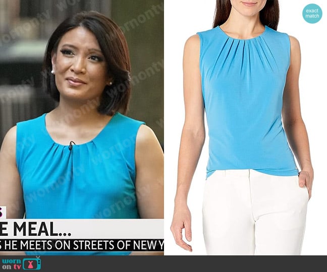 Calvin Klein Pleat-Neck Sleeveless Top worn by Elaine Quijano on CBS Mornings