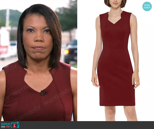 Calvin Klein Scuba Crepe Sleeveless Sheath Dress worn by Nikole Killion on CBS Mornings