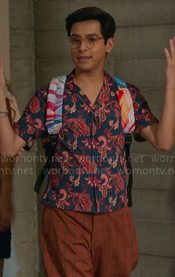 Carlos’ navy and red paisley shirt on High School Musical The Musical The Series