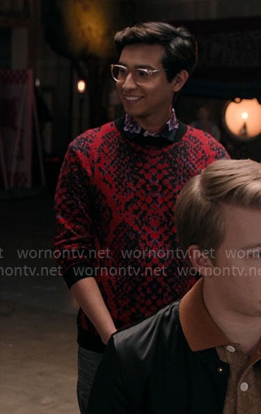 Carlos’ red snake print sweater on High School Musical The Musical The Series