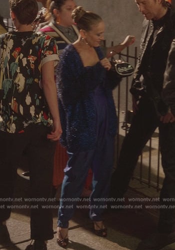 Carrie’s blue tinsel cardigan on And Just Like That