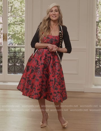 Carrie’s pink floral print dress on And Just Like That