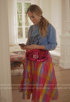 Carrie’s pink sequin bag on And Just Like That