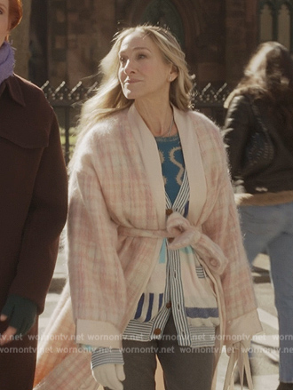 Carrie’s blue cardigan on And Just Like That
