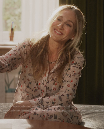 Carrie’s printed pajamas on And Just Like That