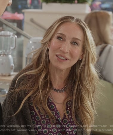 Carrie’s tile necklace on And Just Like That