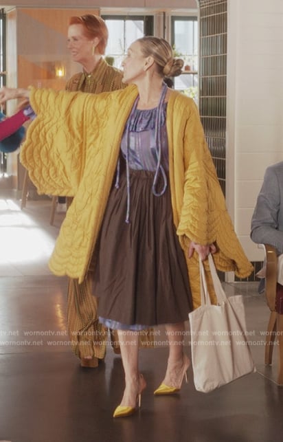Carrie’s yellow quilted coat on And Just Like That