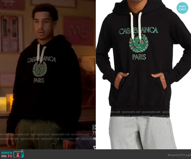 Casablanca Laurel Logo Embroidered Hoodie Sweatshirt worn by Andre Johnson, Jr. (Marcus Scribner) on Grown-ish
