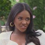 Charity’s white crochet knit sweater on The Bachelorette