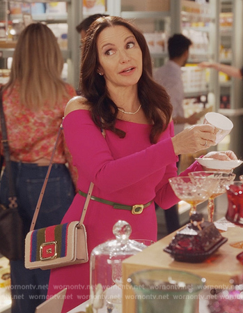 Charlotte’s pink off shoulder dress on And Just Like That