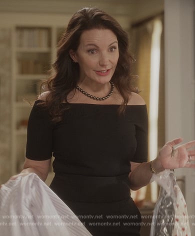 Charlotte’s black off shoulder top on And Just Like That