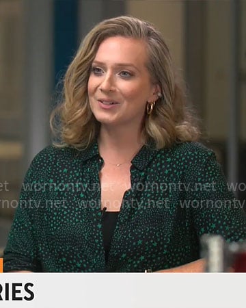 Christina Ruffini’s green star print jumpsuit on CBS Mornings