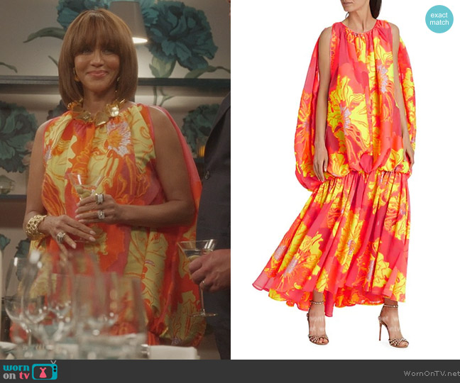 Christopher John Rogers Metallic Floral-Patterned Mixed-Media Gown worn by Lisa Todd Wexley (Nicole Ari Parker) on And Just Like That