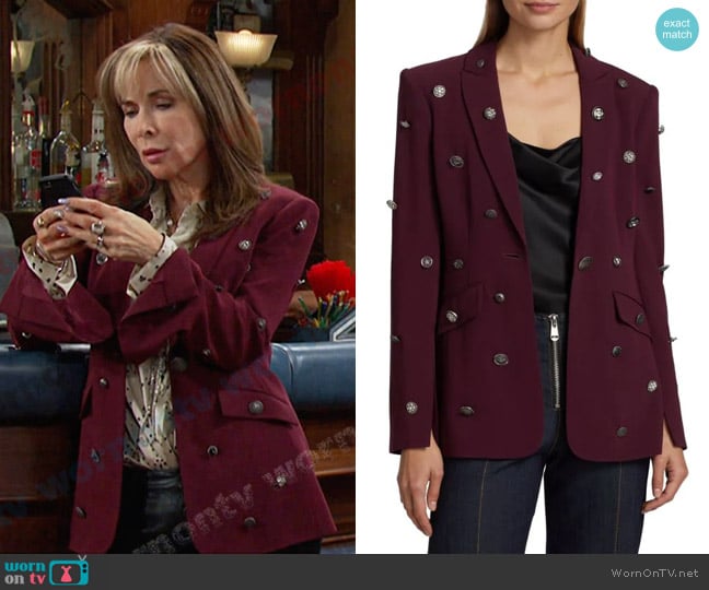 Cinq a Sept Cheyenne Single Breasted Blazer in Red worn by Kate Roberts (Lauren Koslow) on Days of our Lives