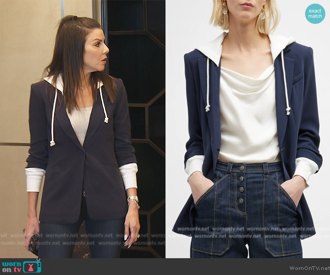 Cinq a Sept Hooded Khloe Jacket worn by Heather Dubrow on The Real Housewives of Orange County