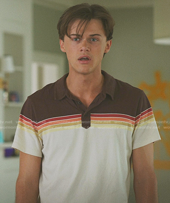Conrad’s brown and white striped polo shirt on The Summer I Turned Pretty