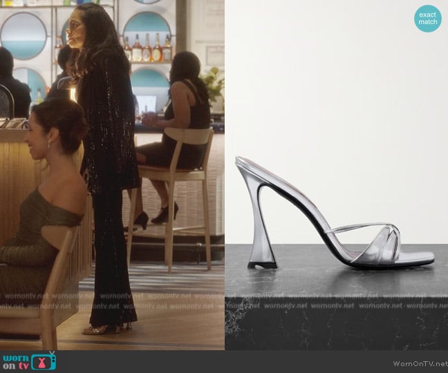 D'Accori Lust metallic leather mules worn by Seema Patel (Sarita Choudhury) on And Just Like That