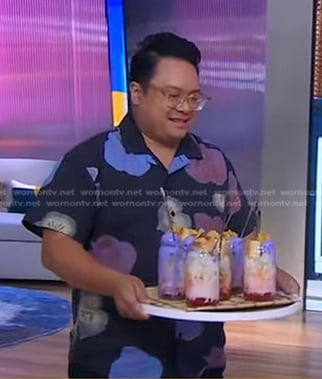 Dale Talde’s navy floral shirt on Good Morning America