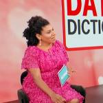 Damona Hoffman’s pink floral applique dress on Access Hollywood