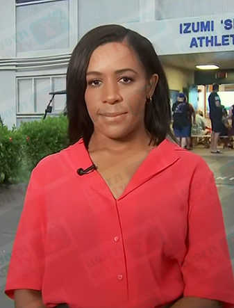 Dana Griffin’s pink short sleeve button blouse on NBC News Daily