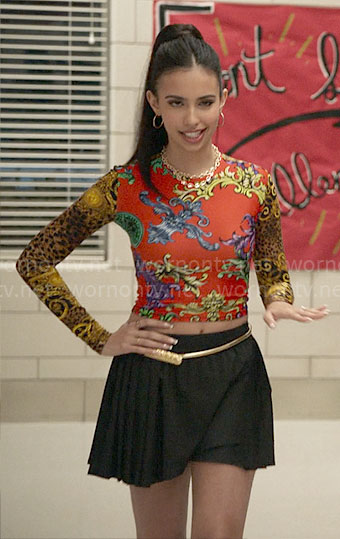 Dani’s red printed long sleeve top on High School Musical The Musical The Series