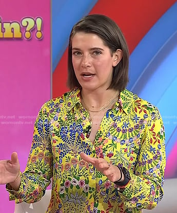 Daryn Carp’s yellow floral button down blouse on Today