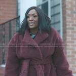 Deja’s burgundy wrap teddy coat on The Chi