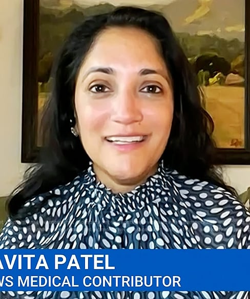 Dr Kavita Patel’s printed mock neck dress on NBC News Daily