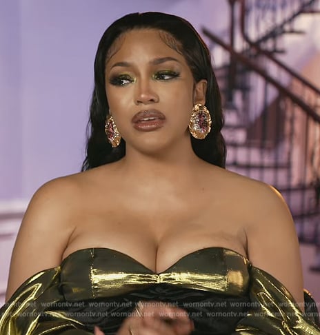 Drew’s metallic confessional dress on The Real Housewives of Atlanta