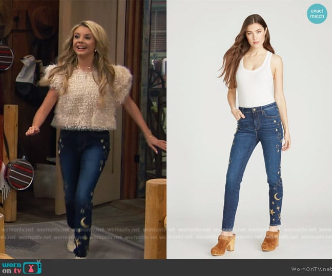 Driftwood Jeans Jackie High Rise Skinny - Celestial Studded worn by Destiny Baker (Mallory James Mahoney) on Bunkd