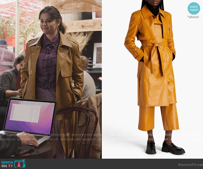 Each x Other Belted faux leather trench coat worn by Mabel Mora (Selena Gomez) on Only Murders in the Building