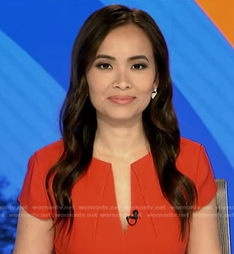 Em Nguyen’s red v-neck dress on Good Morning America