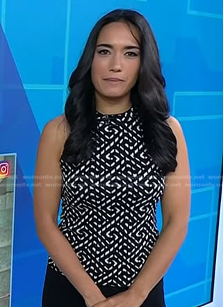 Emilie’s black and white print sleeveless top on Today
