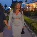 Emily’s blue ribbed cutout dress on The Real Housewives of Orange County