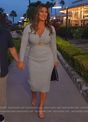 Emily’s blue ribbed cutout dress on The Real Housewives of Orange County
