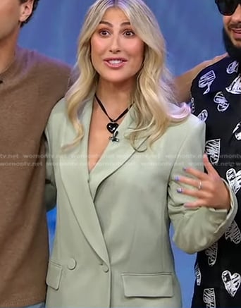 Emma Slater’s moss green double breasted blazer on Good Morning America
