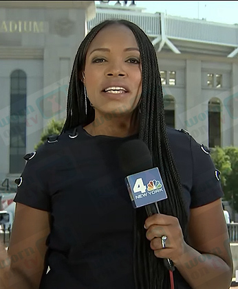Erica Byfield’s black lace-up shoulder top on NBC News Daily