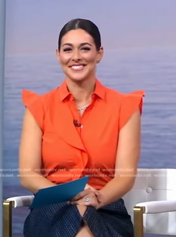 Erielle’s orange ruffle blouse on Good Morning America