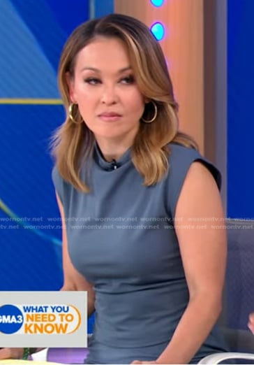 Eva’s grey mock neck top and skirt on Good Morning America