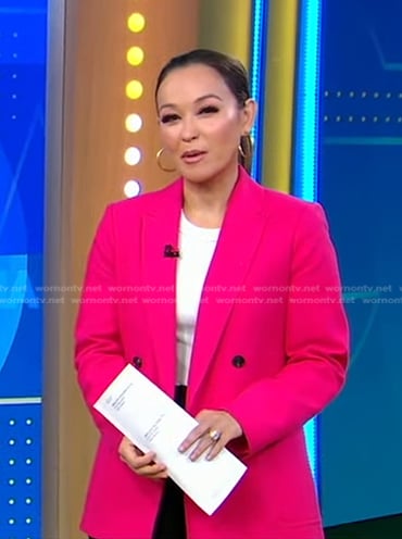 Eva’s hot pink double breasted blazer on Good Morning America